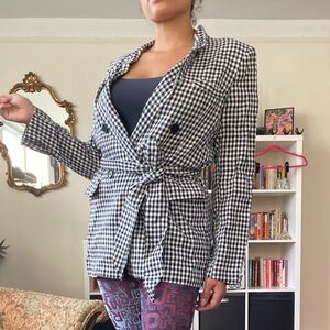 Reformation Gingham Belted Linen Jacket